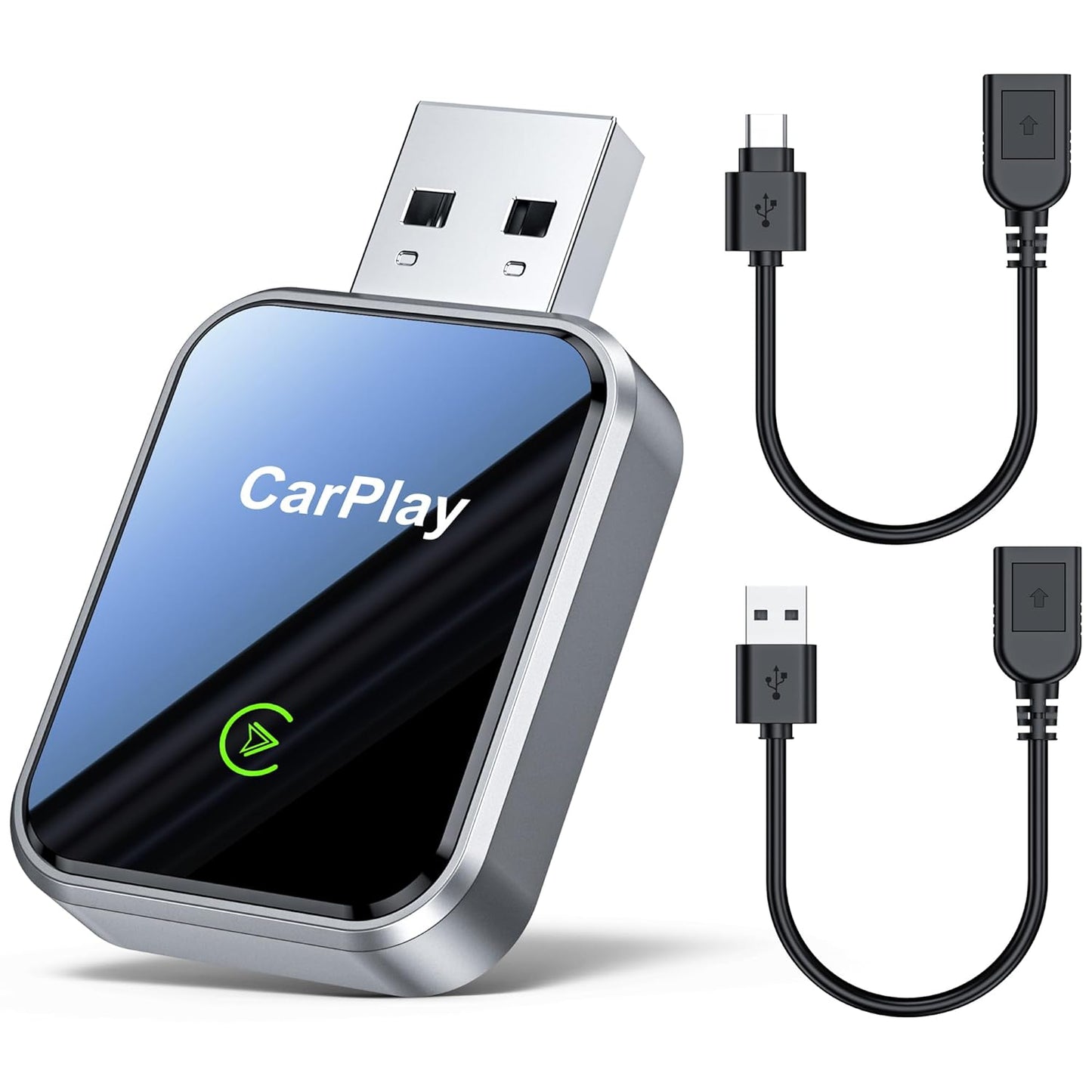 CarPlay Wireless Adapter for iPhone & Android Auto,Plug and Play Mini Size 2 in 1 Apple Wireless CarPlay Adapter,Easy Setup Fit Android & iOS 10+,Extension Cable USB & USB-A/Type-C,Stable Control