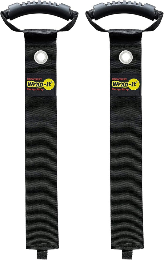 Easy-Carry Wrap-It Storage Straps - 36” (2-Pack) Black with Grommet - Heavy Duty Cord Carrying Strap Keeper and Extension Cord Organizer