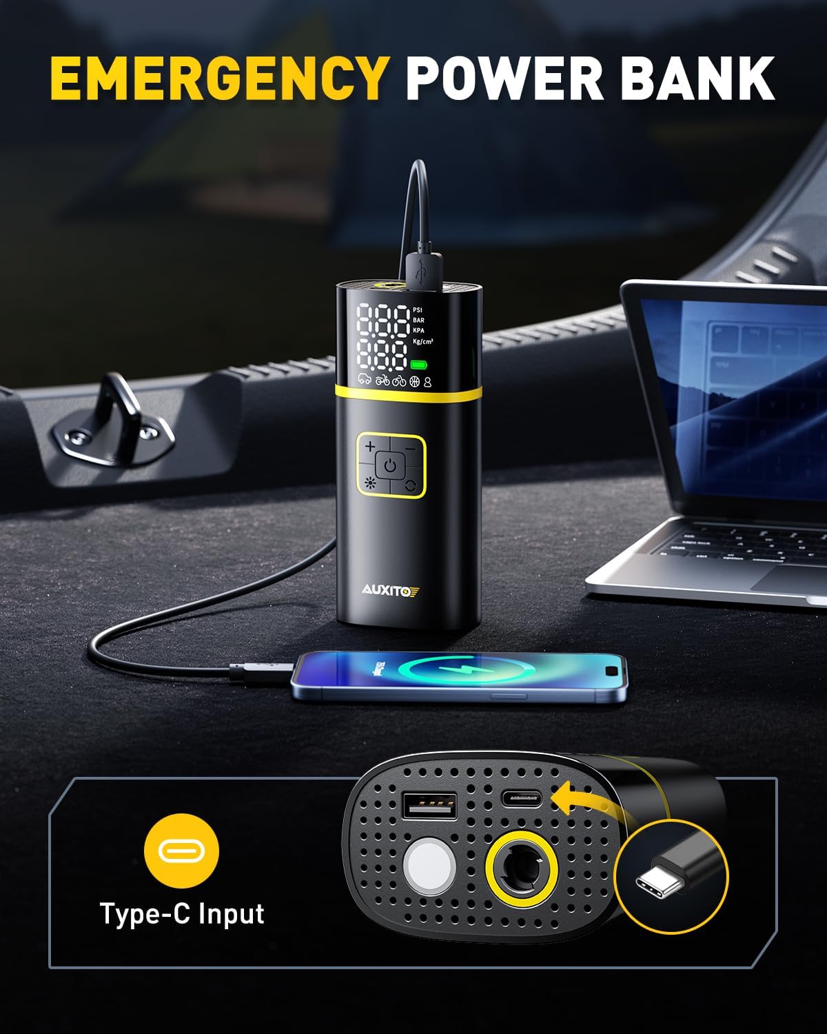 AUXITO Tire Inflator Portable Air Compressor - 150PSI 1Min Fast Inflate Air Pump for Car Tires with Tire Pressure Gauge, LED Flashlight, Portable Tire Inflatores for Car, Sedan, Motorcycle, Bike, Ball