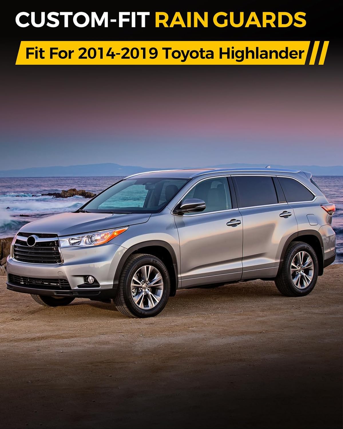 Rain Guards for Car Windows, Tape-On Window Visors Rain Guards Fit for 2014-2019 Toyota Highlander, Window Deflectors, Vent Visors for Toyota Car Accessories, 4 Pieces