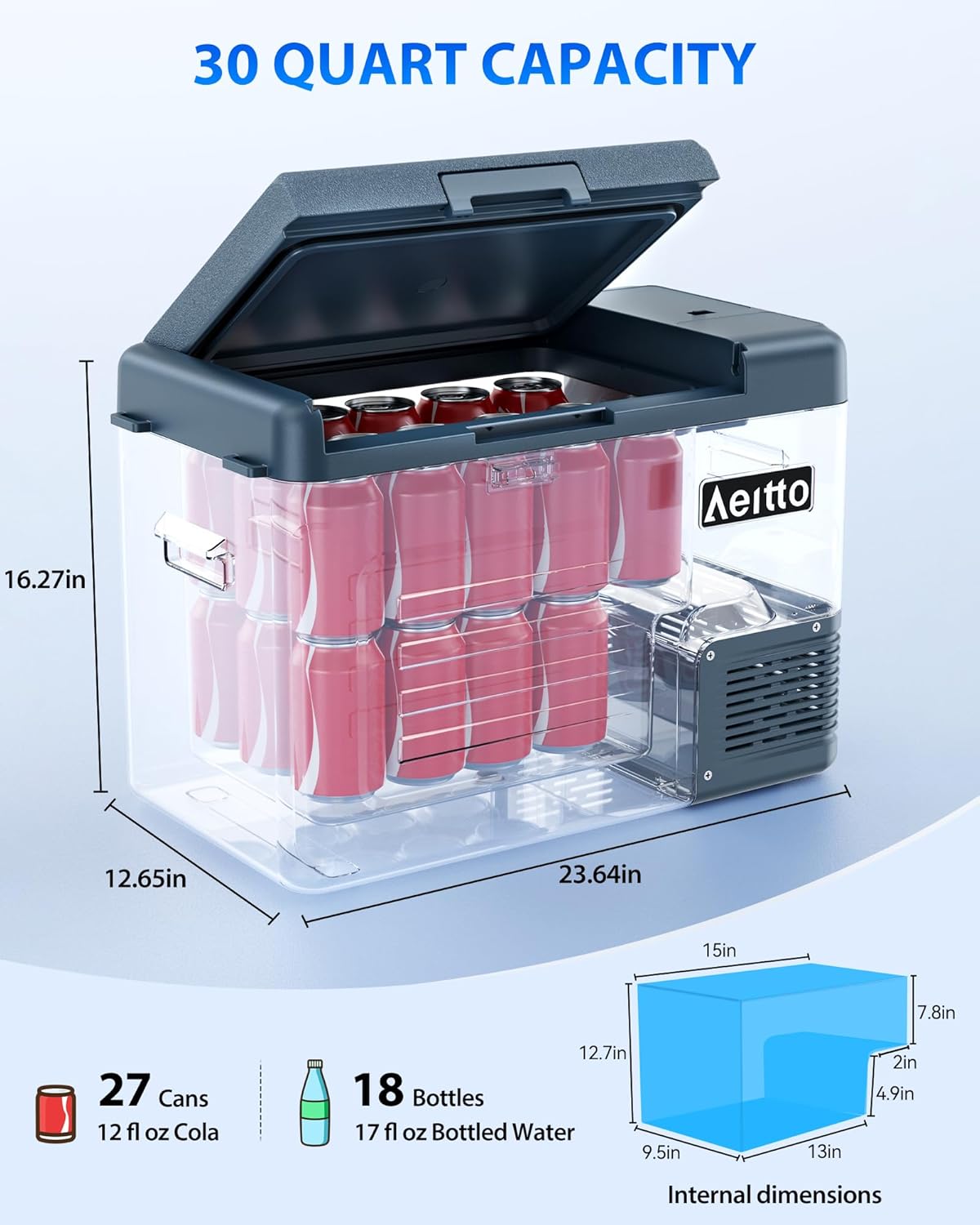 Aeitto 12 Volt Car Refrigerator 30Quart Car Fridge Freezer Electric Cooler Portable Cooler 12V Fridge RV Refrigerator -4℉-68℉ Temp Control 12/24V DC & 100-240V AC for Travel, Camping, RV, Road