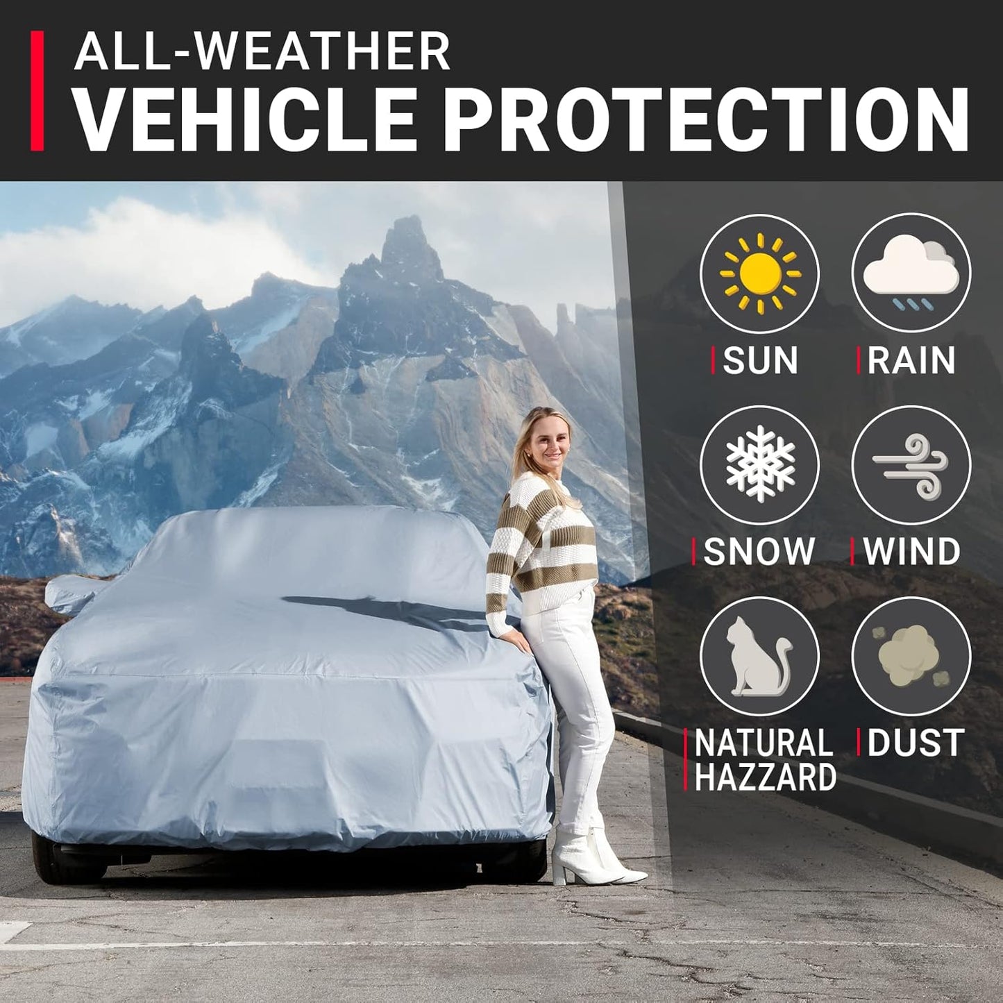 iCarCover Custom Car Cover for 2005-2025 Ford Mustang Coupe, Convertible, GT, Ecoboost, Mach 1, Saleen,Waterproof All Weather Rain Snow UV Sun Protector Full Exterior Indoor Outdoor Car Cover