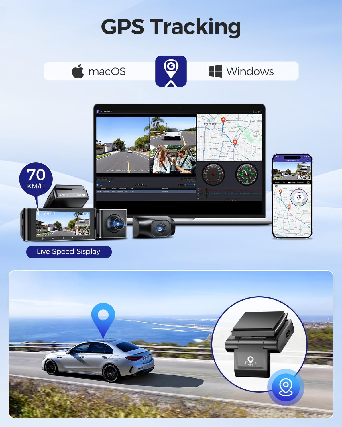 AZDOME M550 Max 4K 3 Channel Dash Cam, Dual STARVIS Sensors, 4K+2.5K+1080P Front and Rear Inside Triple Car Camera, Built-in WiFi GPS, 64GB Card Included, IR Night Vision, WDR, 24H Parking Mode