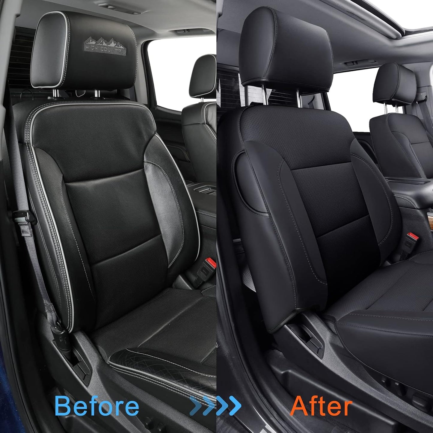 LUCKYMAN CLUB Custom Fit Seat Covers for 2014-2018 Chevy Silverado Sierra 1500, 2015-2019 Silverado Sierra 2500 3500 Crew Cab (Black)