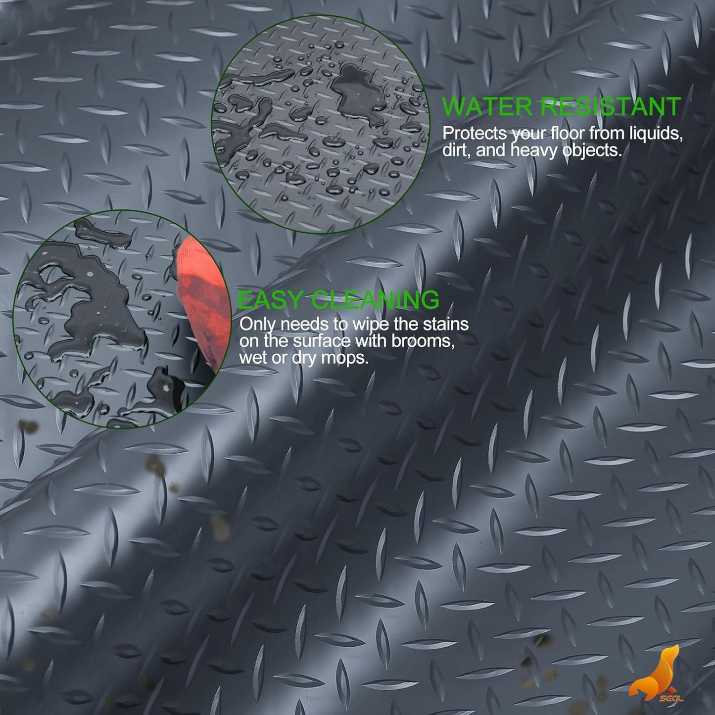 SEAL 6 x 8 Ft Premium Garage Floor Mat, Solid 2.8mm Thick Gray Commercial Grade Heavy Duty Parking Mat for Garage Floor, Golf Cart Parking, Water/Stain Resistant Floor Runner (Embossed Diamond Plate)