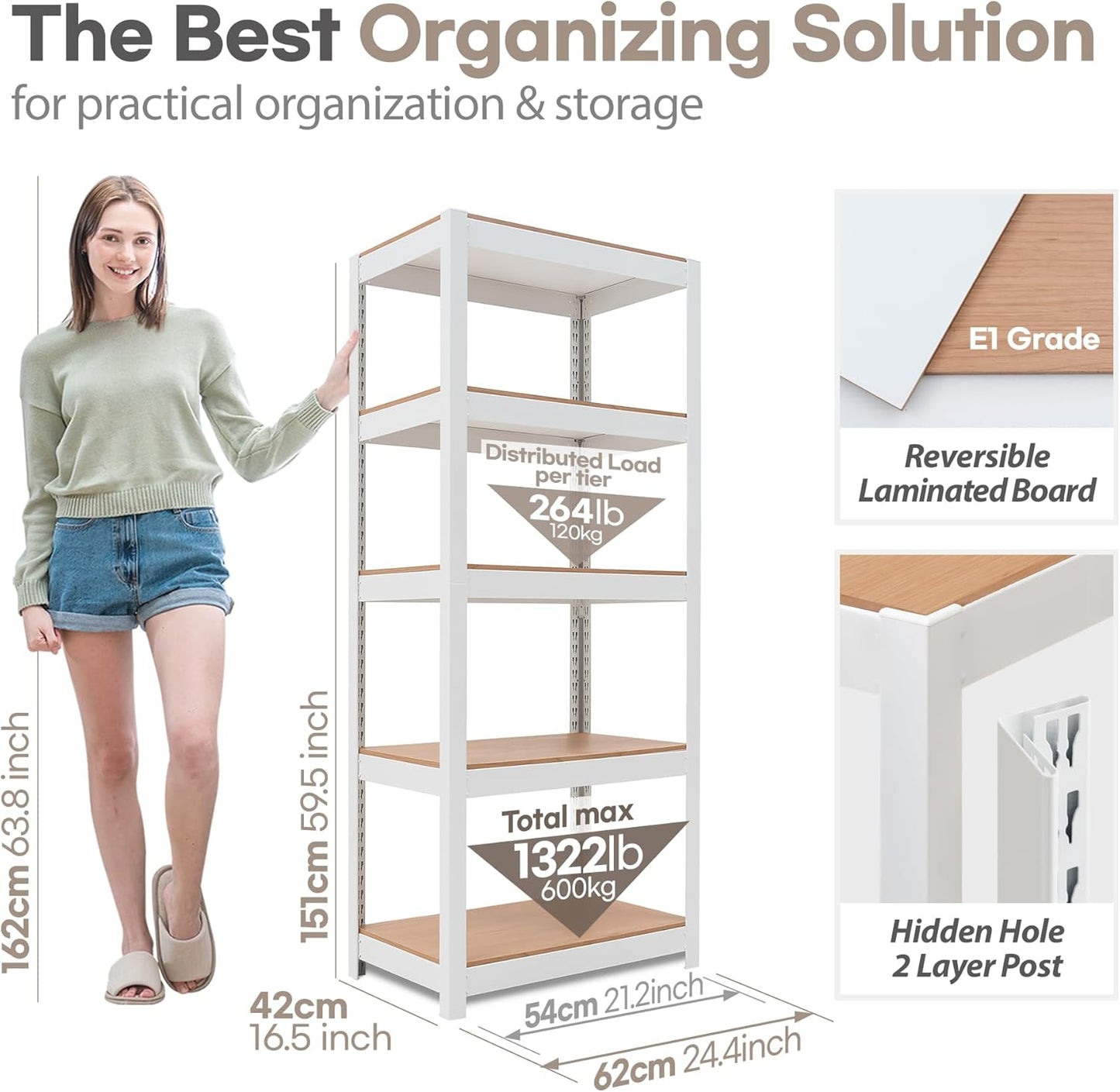 HOMEDANT House 5 Tier 24.4" W Laminated Metal Shelving Unit Adjustable Storage Utility Rack Heavy Duty Shelves Organization Multipurpose Shelf Kitchen Garage Pantry Closet 4 Pack