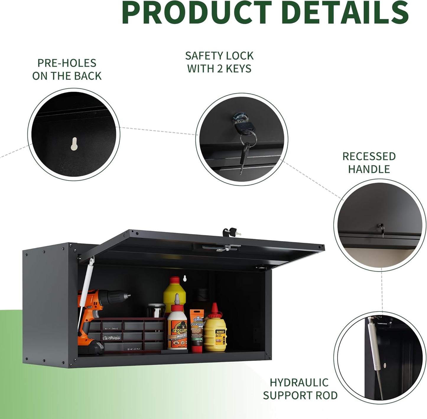 Garage Wall Cabinet,Metal Wall Cabinet with Doors and Adjustable Shelves,Steel Utility Wall Mounted Tool Cabinets for Home,Office,Kitchen,Warehouse