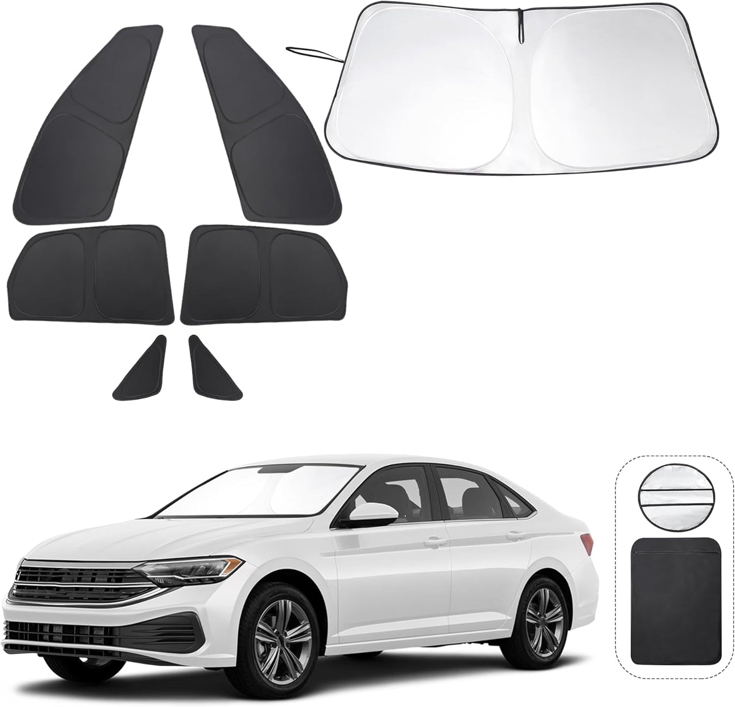 TINGLU Window Shades for Volkswagen VW Jetta 2019-2024 2025 Accessories Car Side Full Windows Triangular Windshield Sun Shade Sun UV Rays Privacy Protection 7PCS