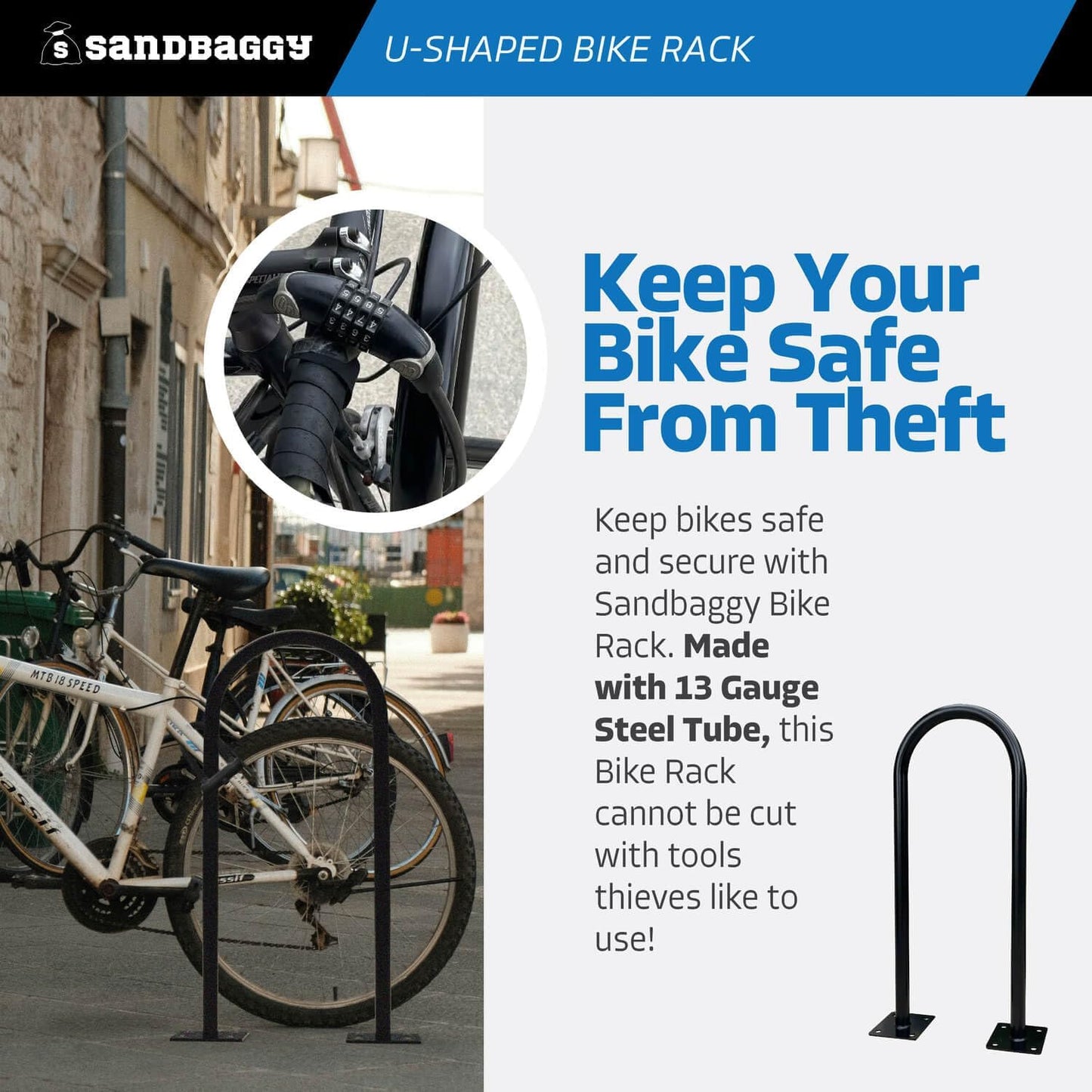 Sandbaggy U Shaped Bike Rack - Outdoor, Commercial - Galvanized Steel - Surface/Ground Mounted (2, Green)