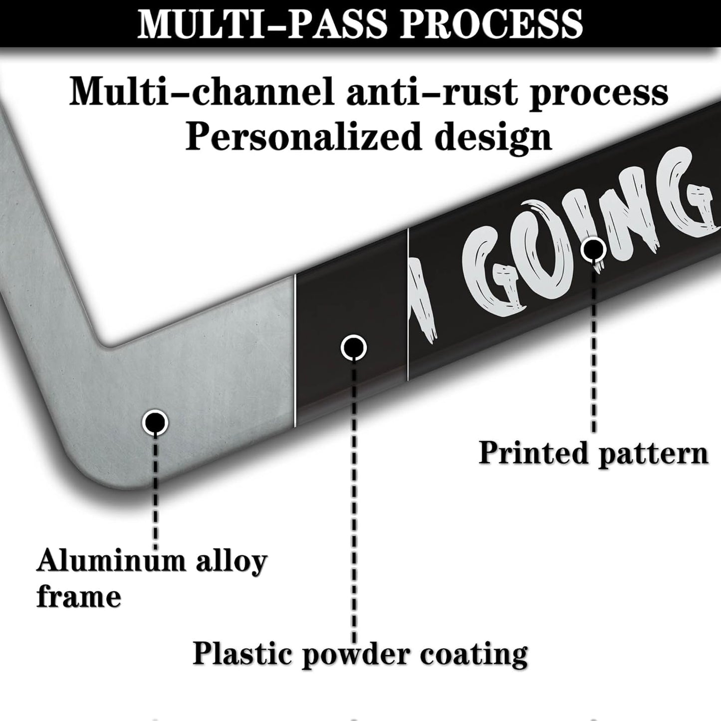 Car License Plate Frame Black and White License Plate Frames Get Out of My Way I'm Going Fish Aluminum Metal Car Accessory 2 Pack with Screw Covers Set