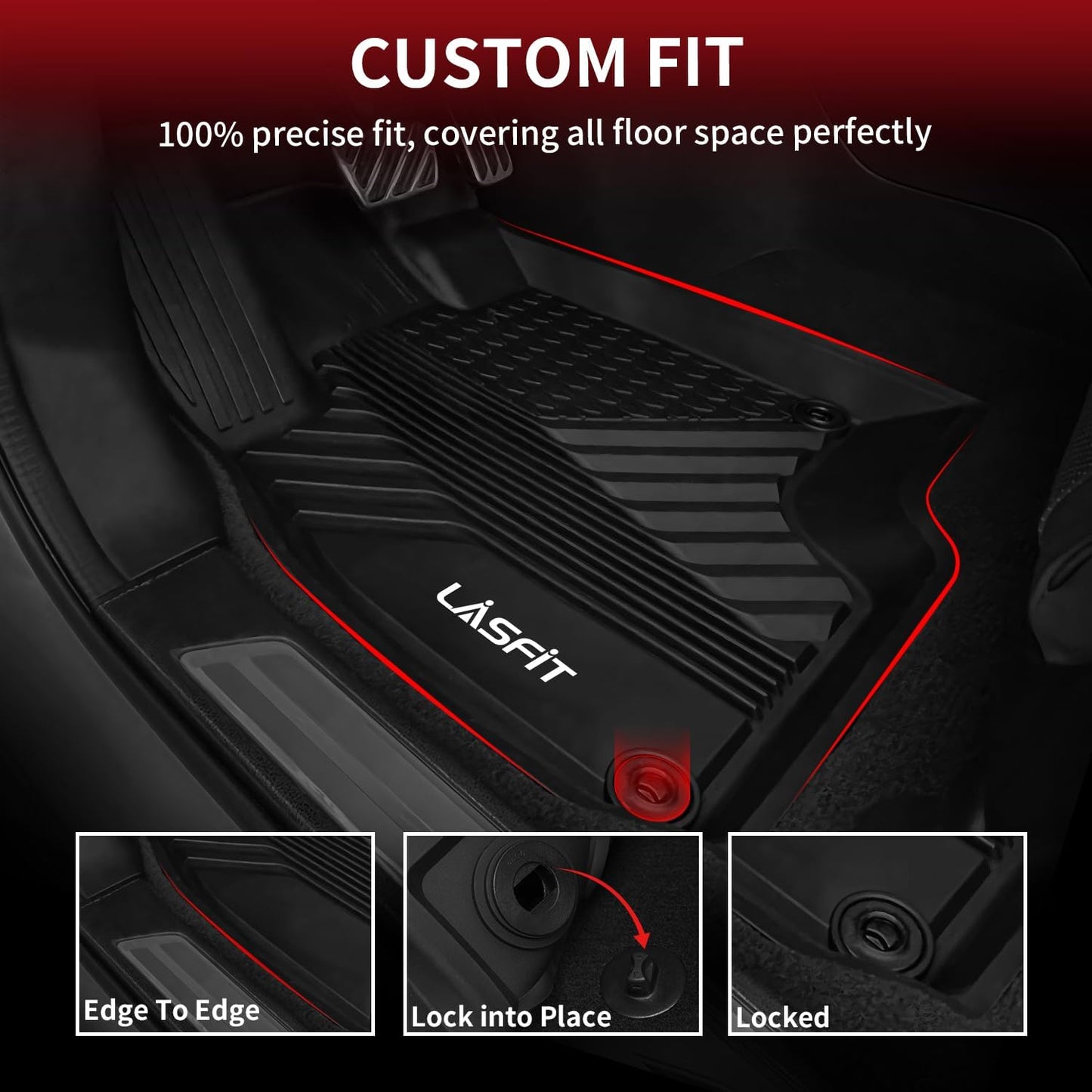LASFIT Floor Mats for Acura RDX (2019-2025) All Weather Floor Liner TPE Custom Fit 1st & 2nd Row Rubber Car Mats for Acura RDX Automotive Accessories, Black, Tasteless, Durable and Easy to Clean