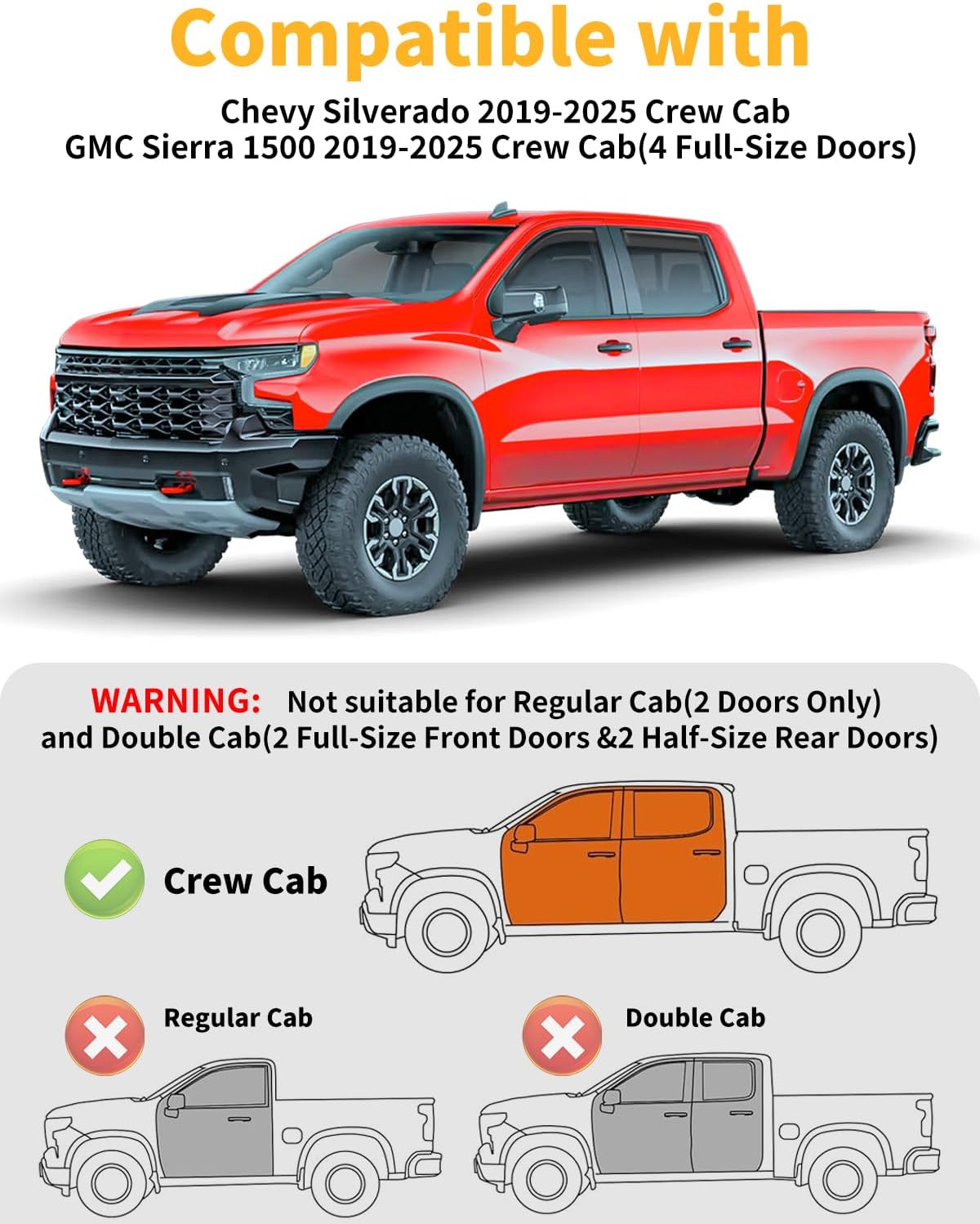 in-Channel Window Rain Guards Compatible with Truck Chevy Silverado/GMC Sierra 1500 2019-2025 Crew Cab Vent Visors Window Visors Extra Durable Window Deflectors Vent Shades Car Accessories