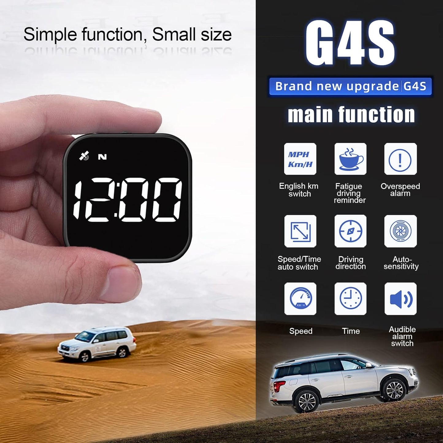 G4S Digital GPS Speedometer, Car HUD Heads Up Display with Digital Speed in MPH KPH, Overspeed Alarm, Driver Fatigue Reminder, Multifunction Speedometer Universal for All Vehicle, Fuel Cars