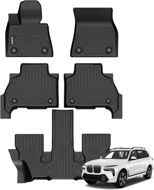 Binmotor-All Weather Car Floor Mats for 2019-2024 2025 BMW X7 40i, M50i, M60i (only fit 6 Passenger),3 Rows with Cargo Mat Set for X7,TPE Rubber Liners for X7 Accessories Mats Trunk Mat-Black