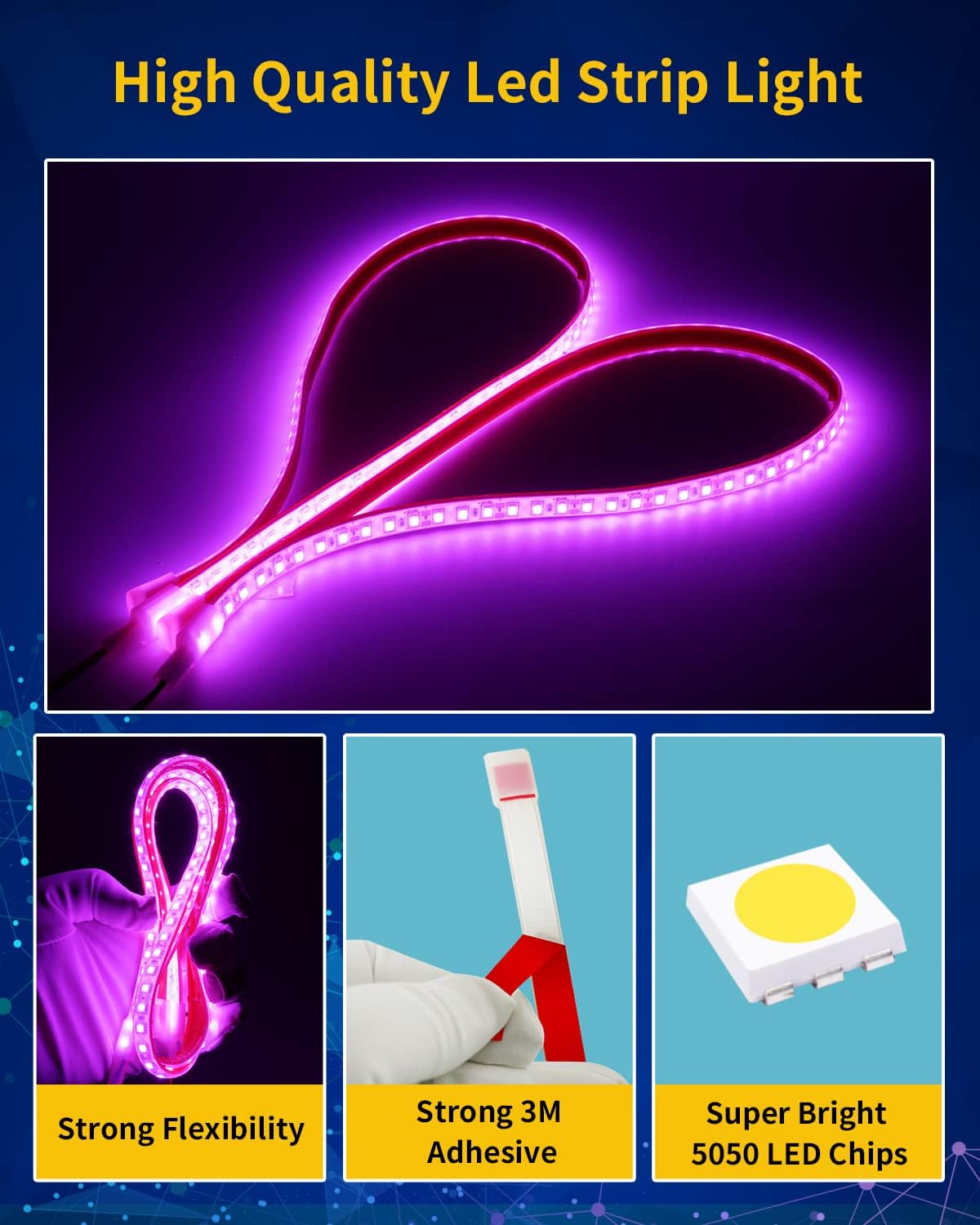 Pink Led Strip Lights,24inch 12V Interior Light Strip IP68 Waterproof Cuttable for Car Motorcycles Boat Golf Cart Truck Cargo Home Decoration with Strong Nano Tape(4PCS)