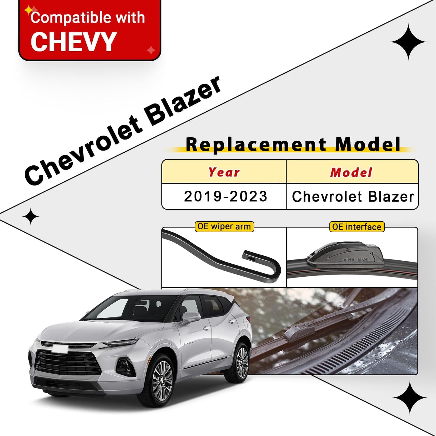 Windshield Wiper Blades Replacement for Chevy Chevrolet Blazer 2019 2020 2021 Original Factory Quality Front Rear Wipers Blade Set for Car - 24" 18" 12" (Pack of 3)