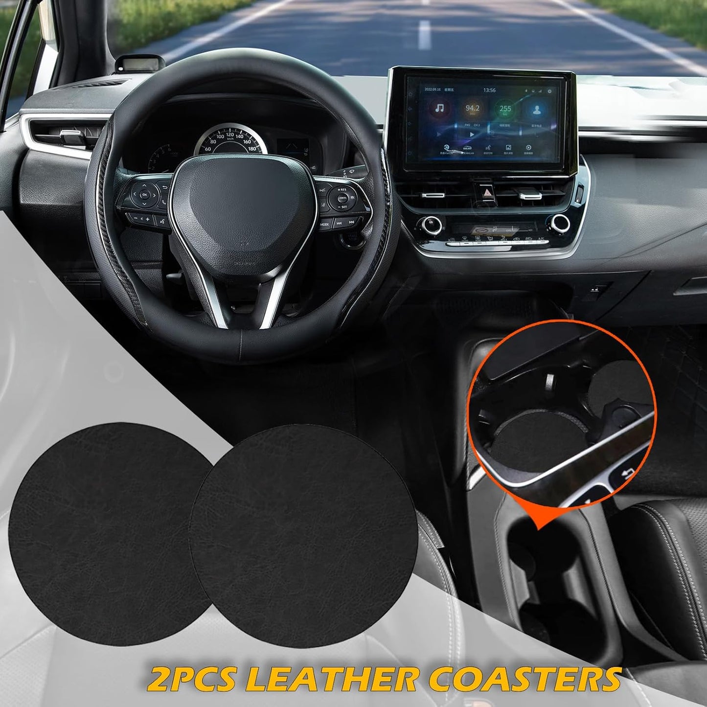 Car Steering Wheel Cover Black, 14-14.5 inch Steering Wheel Covers with Coasters Microfiber Leather Carbon Fiber Breathable Anti-Slip Durable Universal Auto Steering Wheel Protective