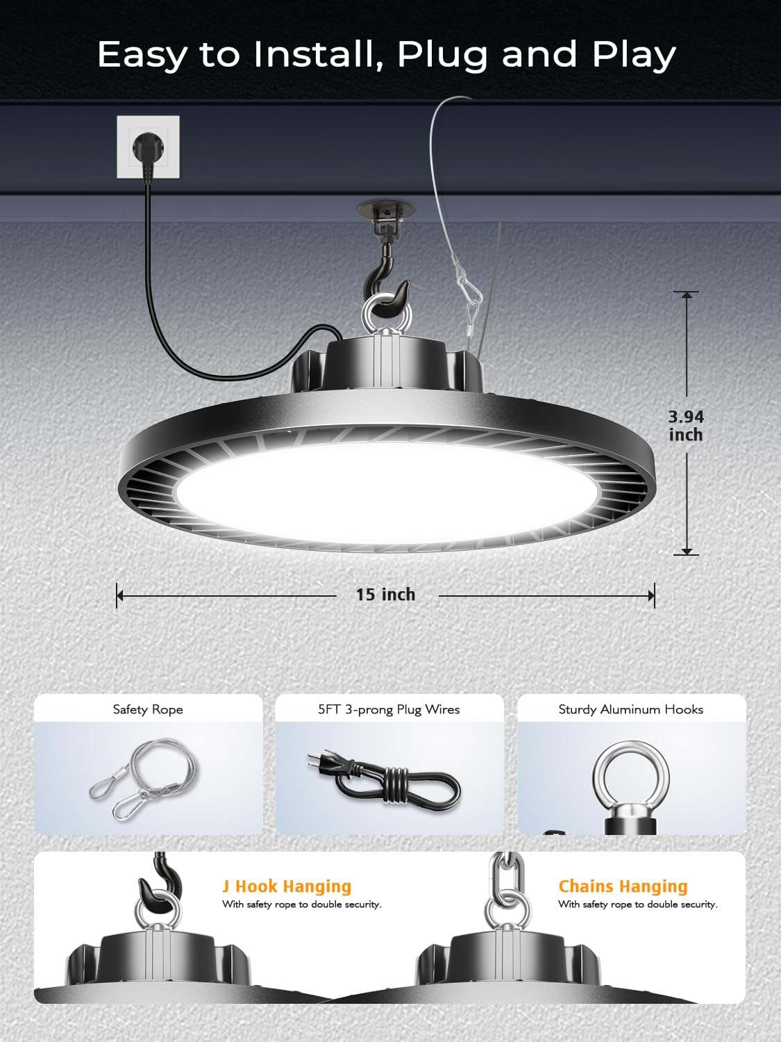 Super Bright 350W UFO LED High Bay Lights 8 Pack | 52500 Lumens 5000K Aluminum High Bay LED Shop Lights for Garage Warehouse Factory Workshop | Highbay Garage Shop Lighting
