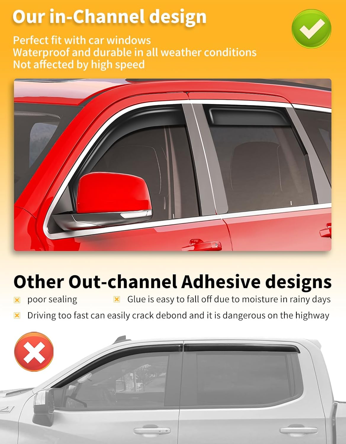 in-Channel Window Rain Guards Fit for Jeep Grand Cherokee(Limited) 2011-2021 Extra Durable Window Visors Window Deflectors Vent Visors Vent Shades Car Accessories-4 pcs 2-Q18