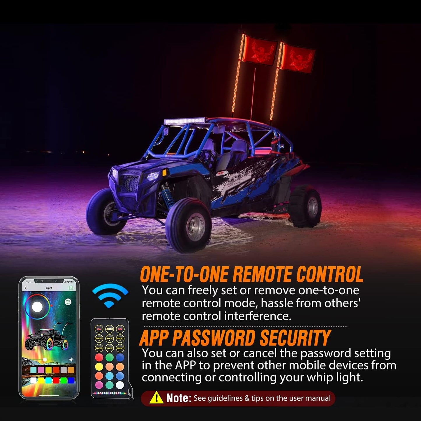 Nilight 2PCS 3FT RGB LED Whip Light with Spring Base Remote App Control w/DIY Chasing Patterns Turn Signal & Brake Lights for ATV UTV Polaris RZR Can-am Dune Buggy Jeep