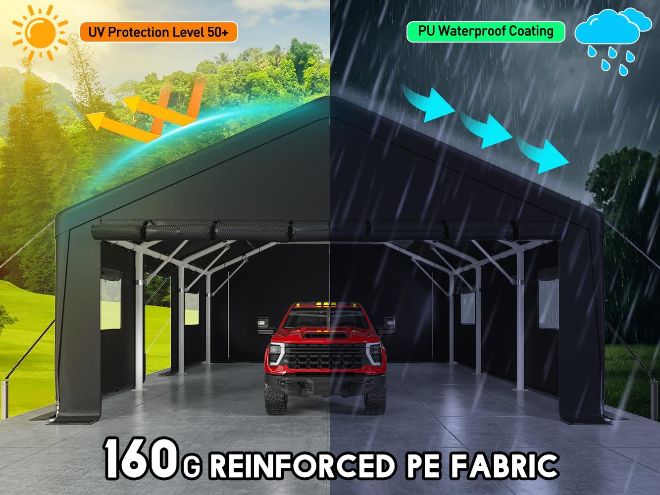 Bepatio 2 Car Carport, 20 x 20 Heavy Duty Metal Carport, All Weather Extra Large Car Port, Outdoor Portable Garage with Side-Opening Doors & Roll-Up Windows