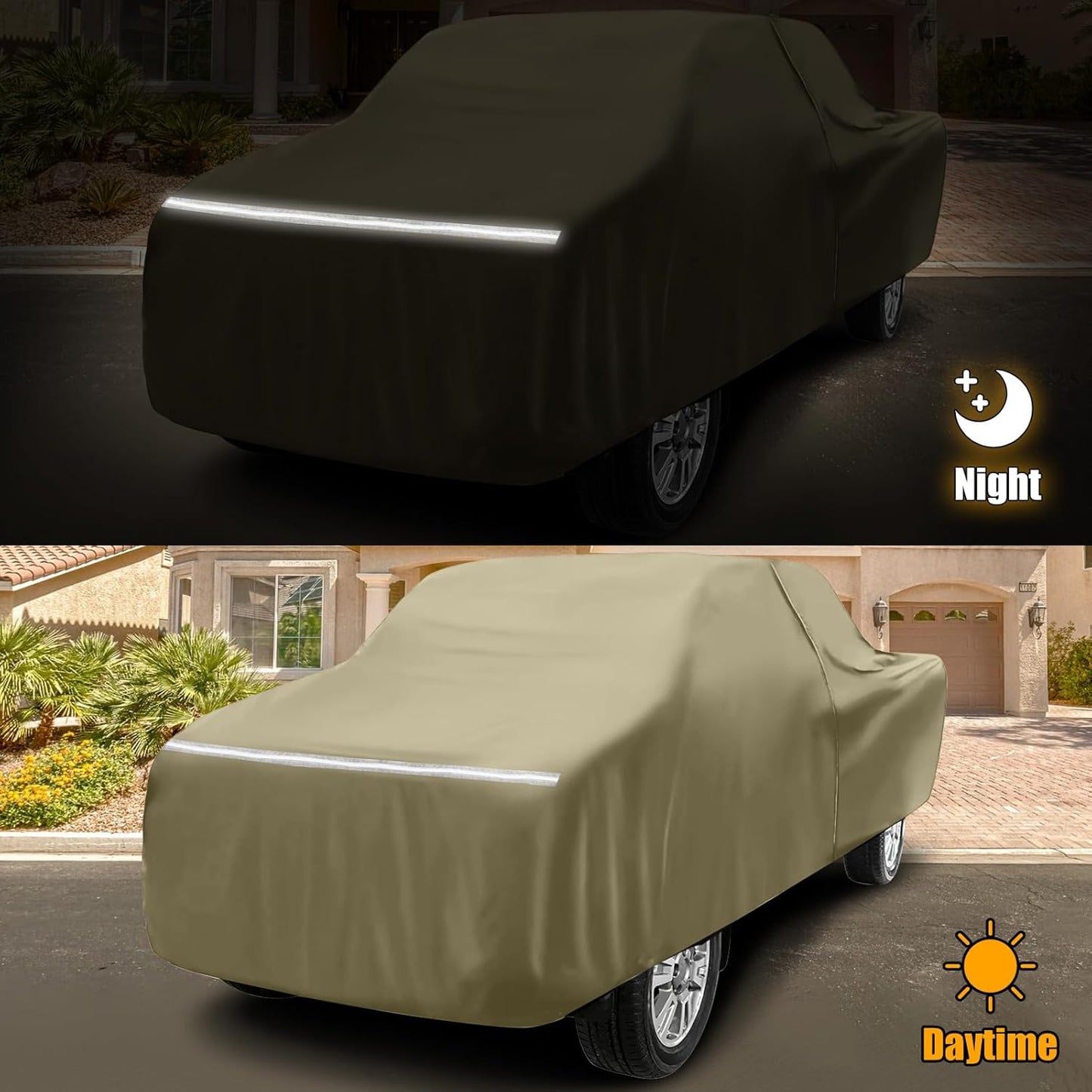 Waterproof Truck Covers Replace for Ford F150 / Dodge Ram 1500 CrewCab 5.5 ft, Multilayer Heavy Duty with Cotton Liner Car Cover with Zipper Door, Windproof Bands for Snow Rain Dust Protection