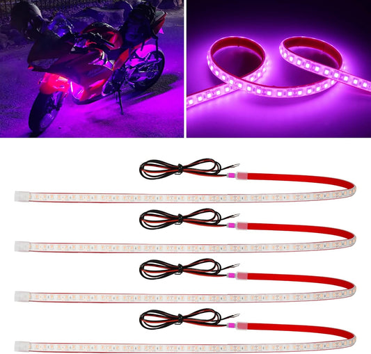 Pink Led Strip Lights,24inch 12V Interior Light Strip IP68 Waterproof Cuttable for Car Motorcycles Boat Golf Cart Truck Cargo Home Decoration with Strong Nano Tape(4PCS)