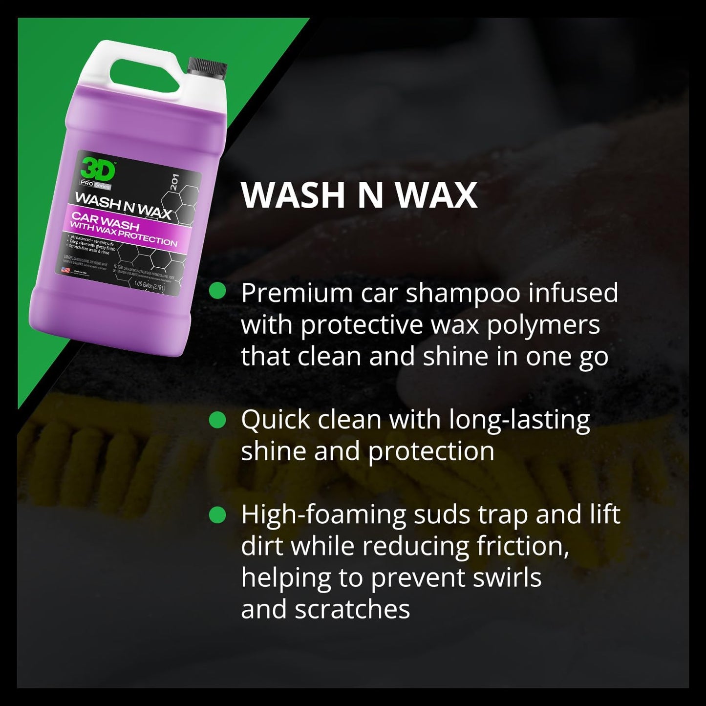 3D Wash N Wax Car Wash Soap - pH Balanced, Easy Rinse, Scratch Free Soap with Wax Protection - 1 Gallon