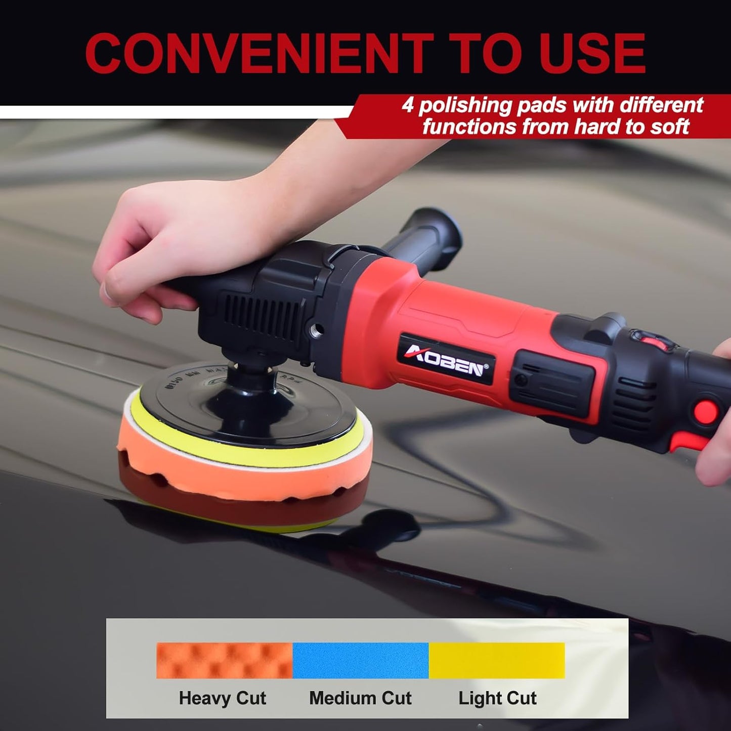 AOBEN 6/7 inch Buffer Polisher,Rotary Car Buffer,1600W Car Polisher Waxer Kit with 6 Variable Speed 1000-3500RPM & 4 Polishing Pads,Detachable Handle for Car Polishing and Waxing