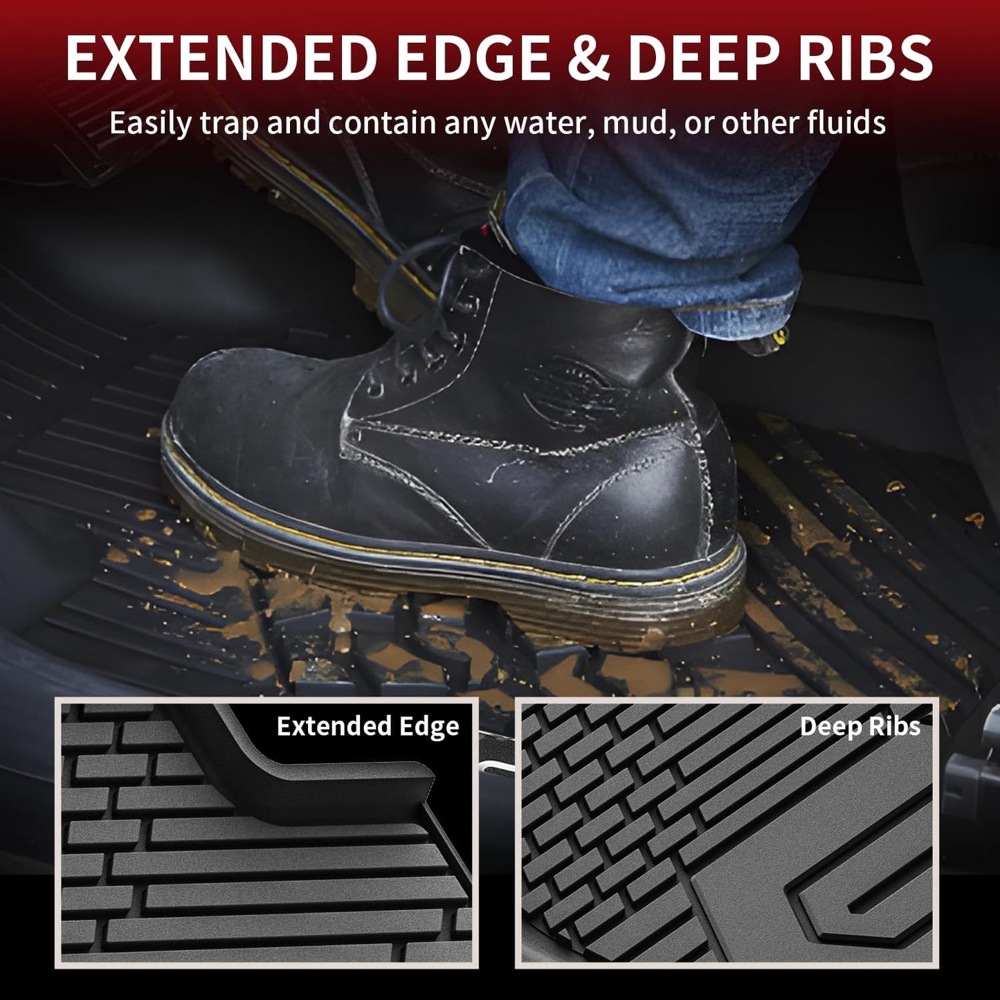 LASFIT Floor Mats 2019-2025 for Chevy Silverado/GMC Sierra 1500, 2020-2025 2500 HD/3500 HD, Crew Cab Only(Fit with Rear Under-Seat Storage, But Not Fit 2nd Row Plastic Storage) All Weather TPE Mats