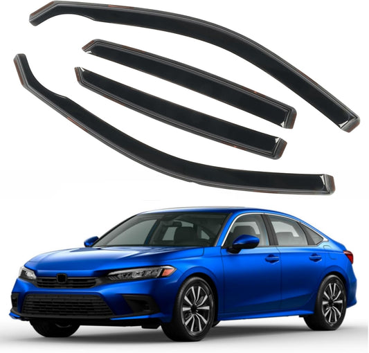 in-Channel Window Rain Guards Fit for 2022 2023 2024 2025 Honda Civic LX EX SI HPT Sport Touring Sedan 4-Door, Durable Side Window Deflector, Smoke Tinted Vent Visors Shade