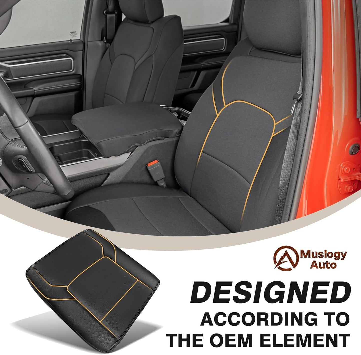 Muslogy Center Console Armrest Cover Compatible with Dodge Ram1500 2500 3500 2019-2024 Comfort Armrest Pad Arm Rest Cushion Vegan Leather Protector Regular Thick(Bucket Seat ONLY, NO Limited,Laramie)