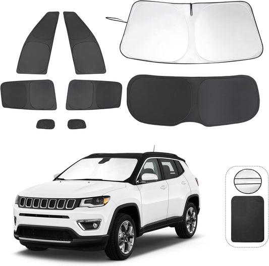 TINGLU Window Shades for Jeep Compass 2017-2024 Accessorie Car Side Full Windows Rear Triangular Windshield Sun Shade Sun UV Rays & Privacy Protection for Camping,Napping,and Relaxing 8PCS