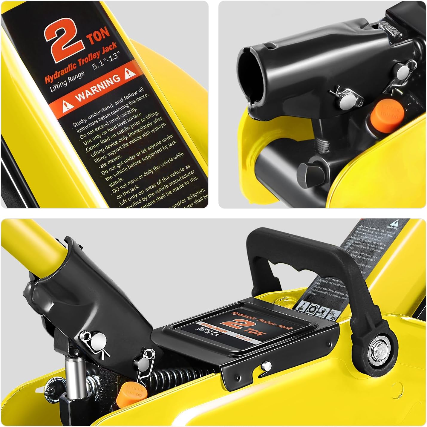 DNA MOTORING Low Profile Hydraulic Trolley Service/Floor Jack, 2 Ton (4000 lbs) Capacity, Lifting Range 5.1"-13", Yellow, TOOLS-00474-YL