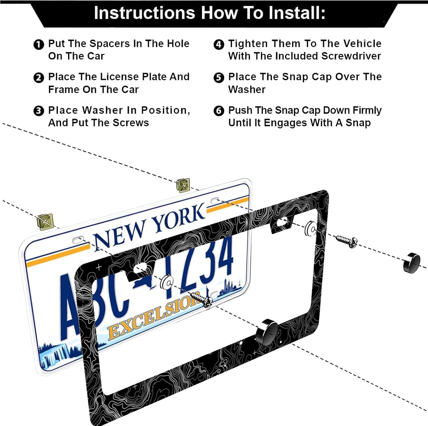 Topographic Map License Plate Frames - 2 Pcs Set 2 Holes Stainless Steel Metal Novelty Auto Car Accessories Decoration License Plate Frame Cover Size 6.3" x 12.2" Fit US Vehicles for Women Men Gift