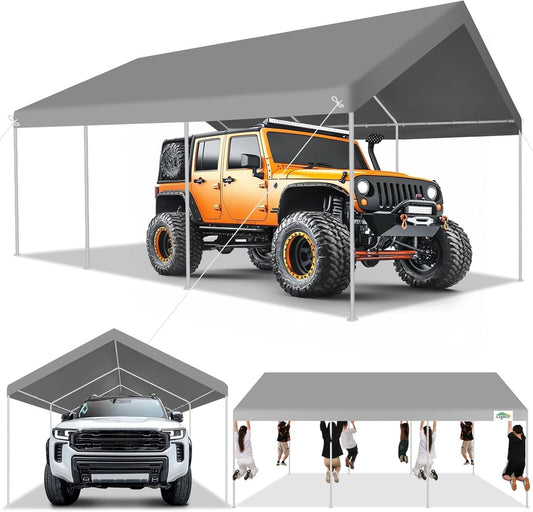 COBIZI Carport 12x20ft Heavy Duty Portable Garage, 2.0 Powder Coated Frame(Better Than Galvanized), Waterproof Shelter with Built-in Sandbags, for Car/Boat/SUV, Gray