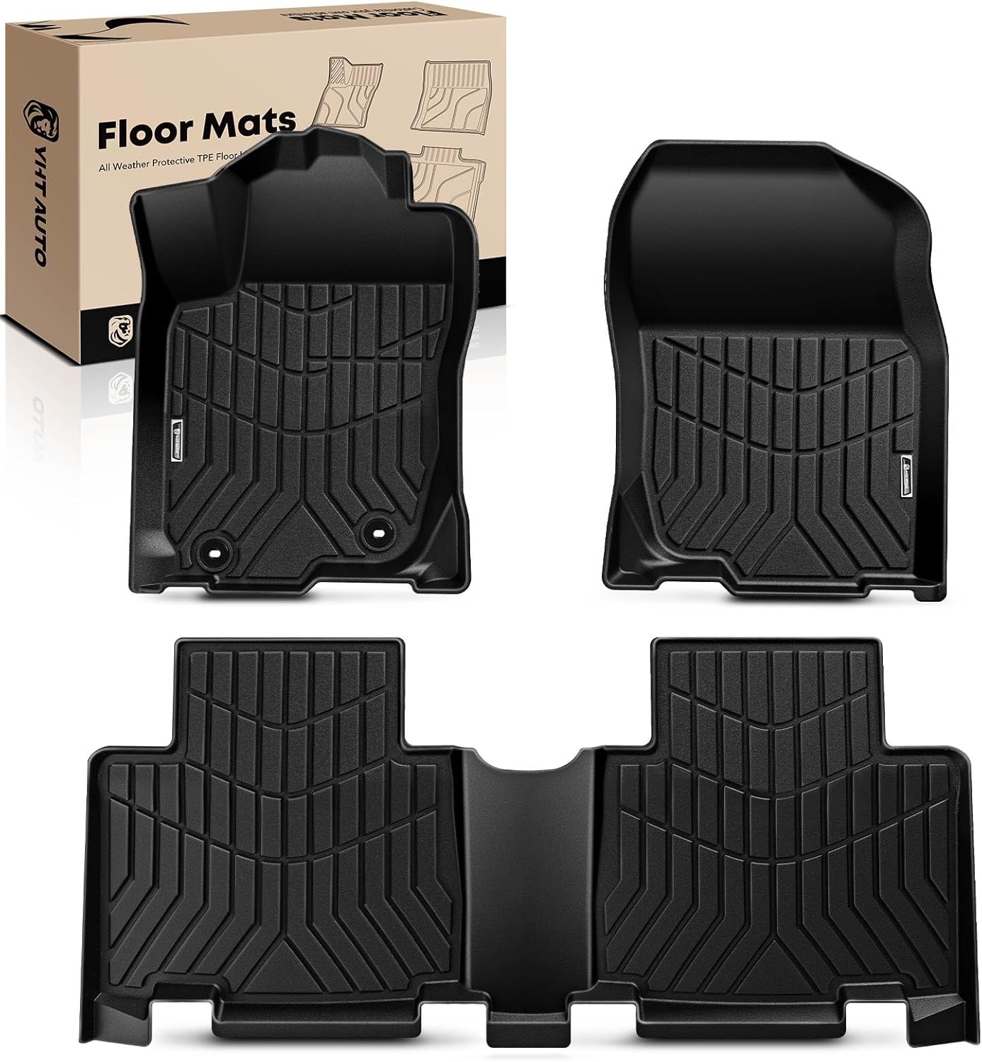 YHTAUTO Floor Mats Fit 2013-2018 Toyota RAV4(Not Fit Hybrid or Prime), TPE All Weather Car Mats Waterproof Anti-Slip Odorless Floor Liner, Interior Car Accessories Front & 2nd Row Liner