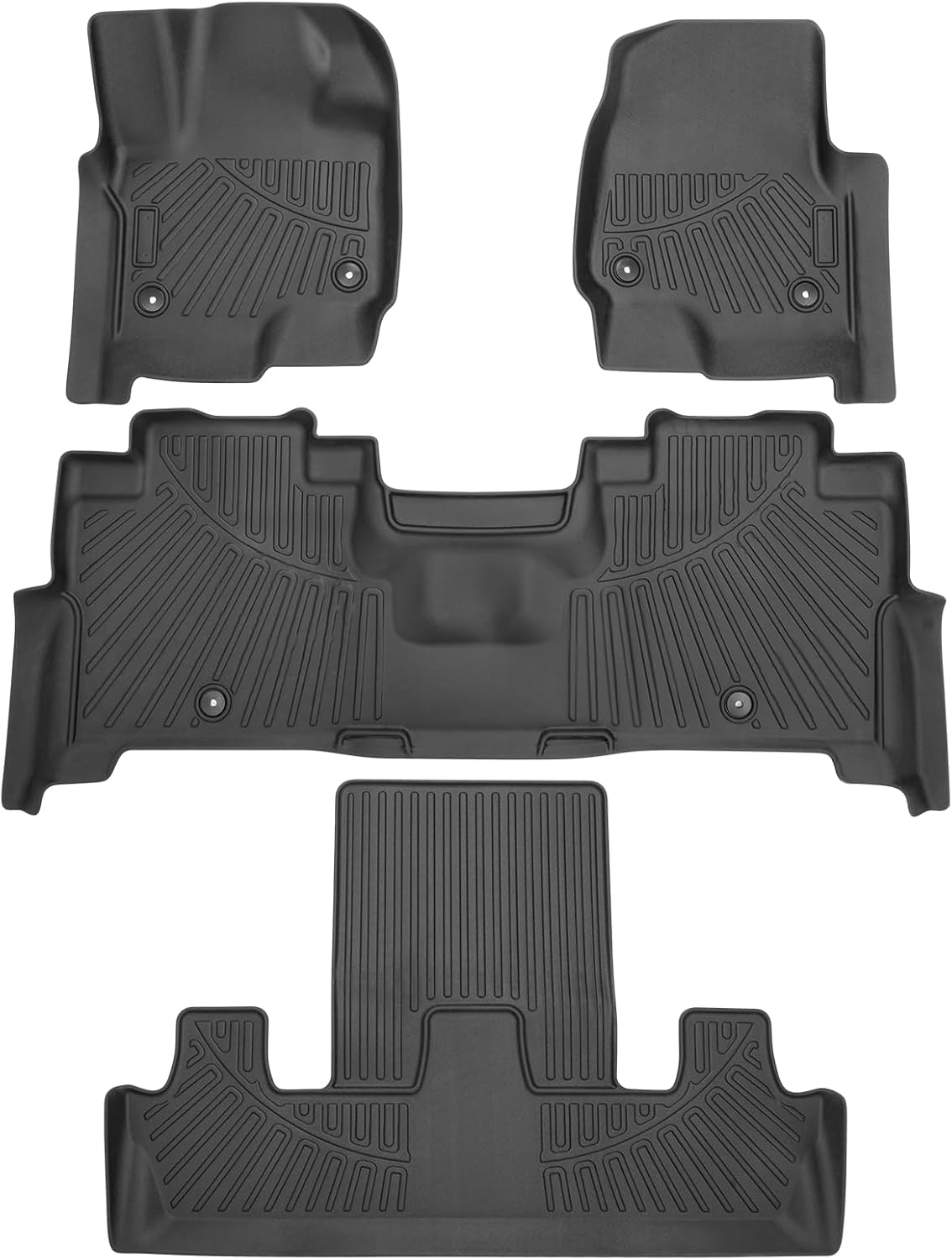 Powerty Floor Mats for 2018-2024 Ford Expedition with 2nd Row Bucket Seats Accessories All Weather Floor Liner 3D TPE 1st & 2nd Row Floor Mat Heavy-Duty Floor Liners