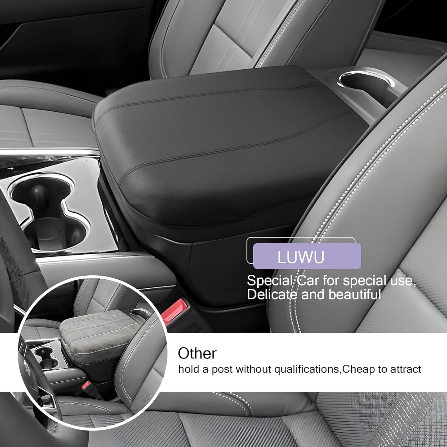 LUWU 2025 Suburban Tahoe Center Console Cover Compatible with 2025 Chevrolet Suburban Tahoe Accessories 2025 Chevy Suburban Tahoe Armrest Cover Armrest Console Cover (Thin Black)