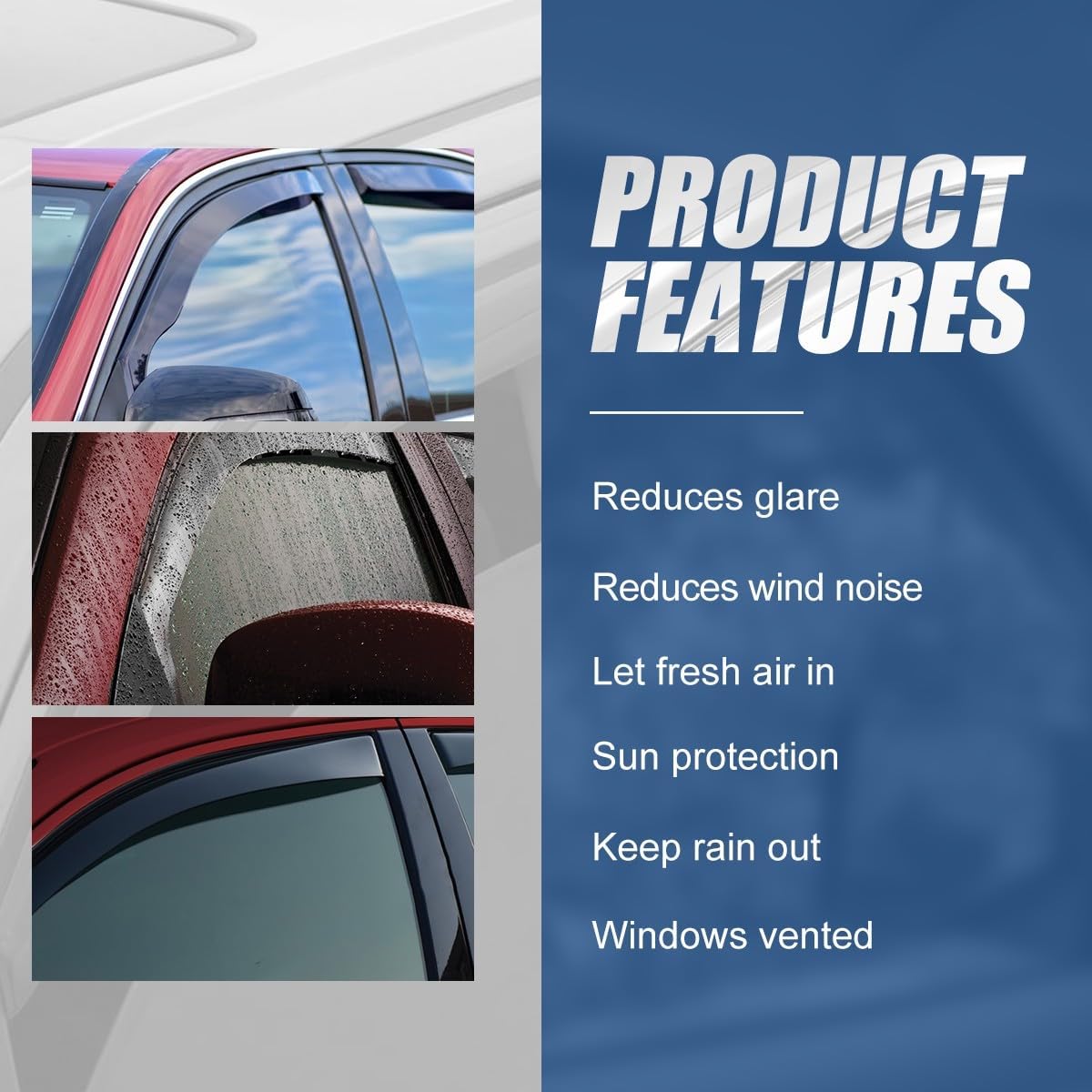 Auto Dynasty 2Pcs Carbon Fiber Pattern Window Visors Compatible with 1993-2009 Ford Ranger Mazda B2300 B2500 B3000, Tape-On Front Window Deflectors Rain Guards Sun Air Side Vent Shade, Glossy Black