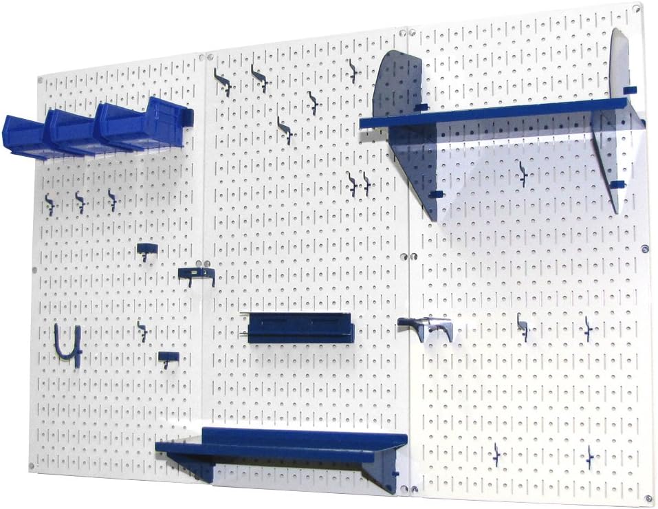 Wall Control Pegboard Organizer 4 ft. Metal Pegboard Standard Tool Storage Kit with White Toolboard and Blue Accessories