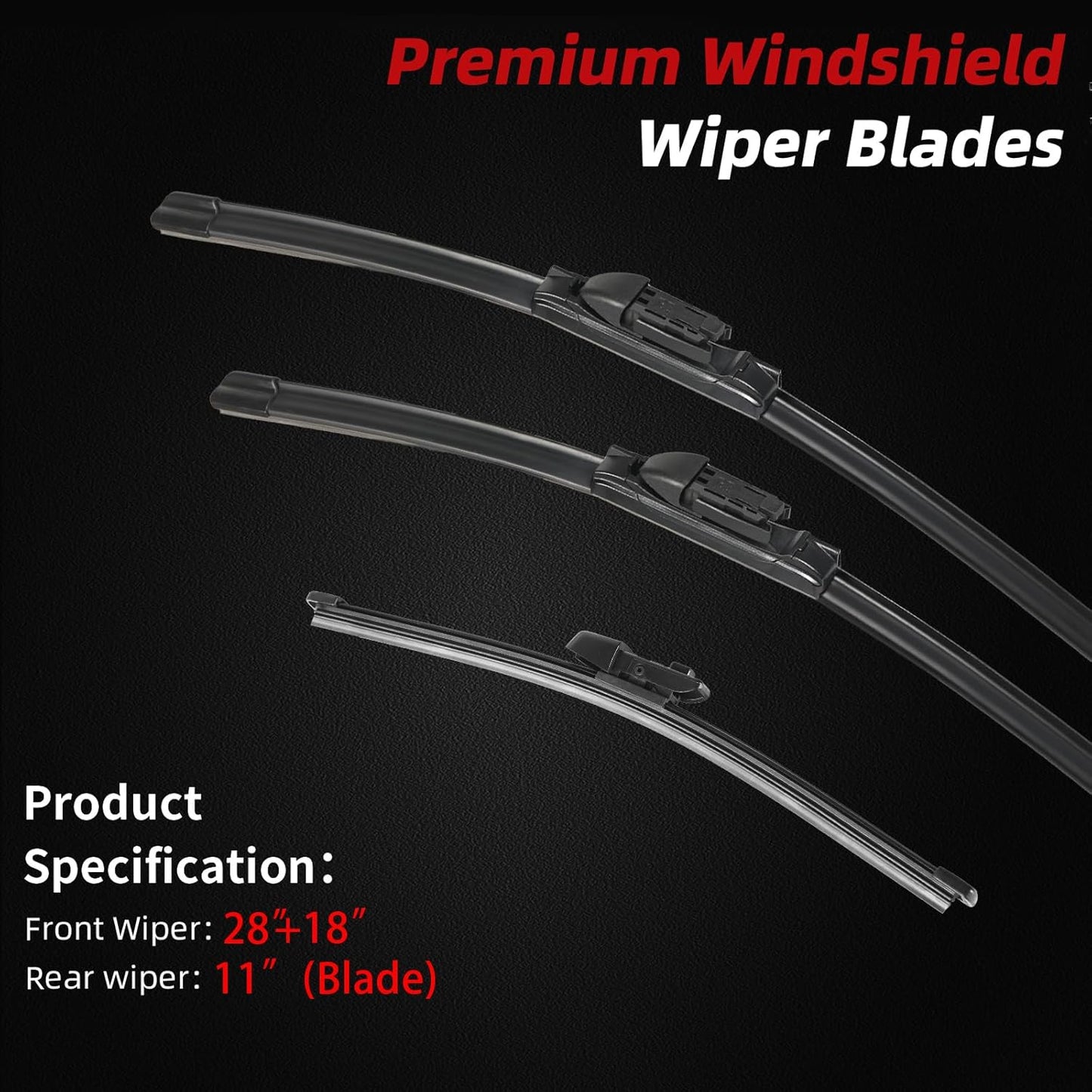 OTUAYAUTO Windshield Wiper Blades - Replacement for Volkswagen VW ID.4 2021-2024, Front and Rear Wipers Set, Top Lock - 28"+18"+11" (Pack of 3)