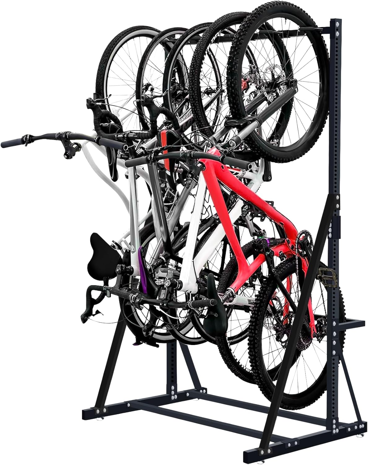 KAXIWEI Freestanding Bike Storage Rack，Vertical Bike Rack for Indoor Garage Floor Stand Max 5 Bike Bicycle Organizer Heavy-Duty Solid Steel Bike Storage Rack for Home and Garage Organizer