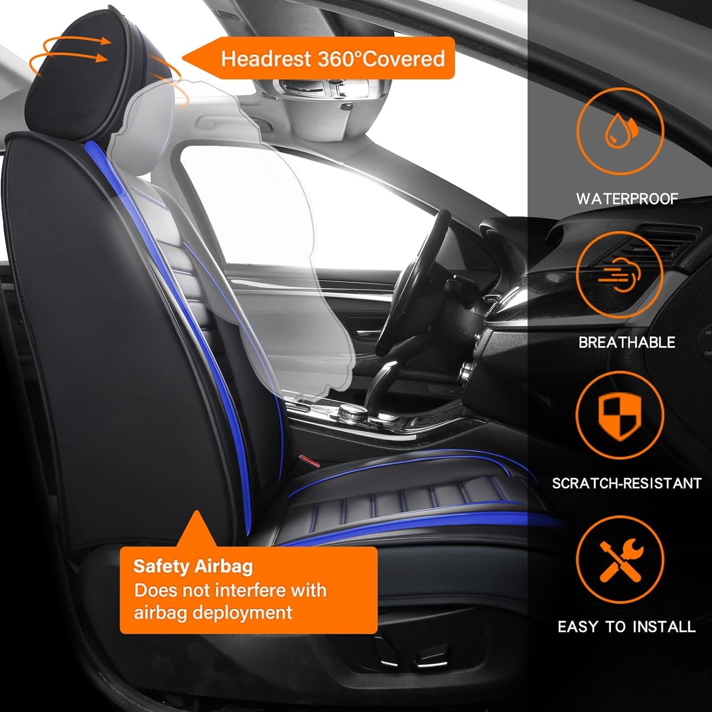 Car Seat Covers Full Set, Universal Faux Leather Car Seat Covers, Waterproof Breathable Automotive Seat Covers for Most Sedans SUV Trucks, Wine Red