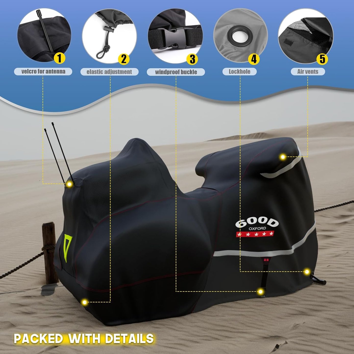 Rosefray Motorcycle Cover with Side+Top Box Heavy Duty 600D Waterproof for Touring Models Harley Davidson Ultra Limited,Road Glide Limited, Gold Wing,Road Master,Indoor & Outdoor Storage Black