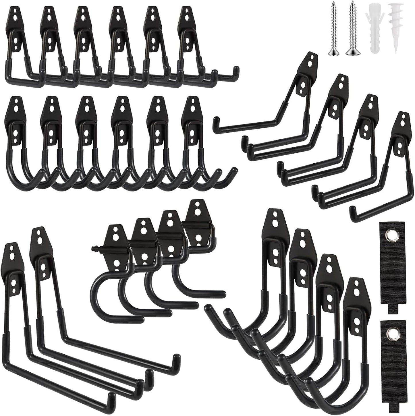 Garage Hook Heavy Duty Wall Storage Hangers, 28 Pack Garage Storage Hooks Steel Tool Black for Ladders, Ropes, Garden Tools