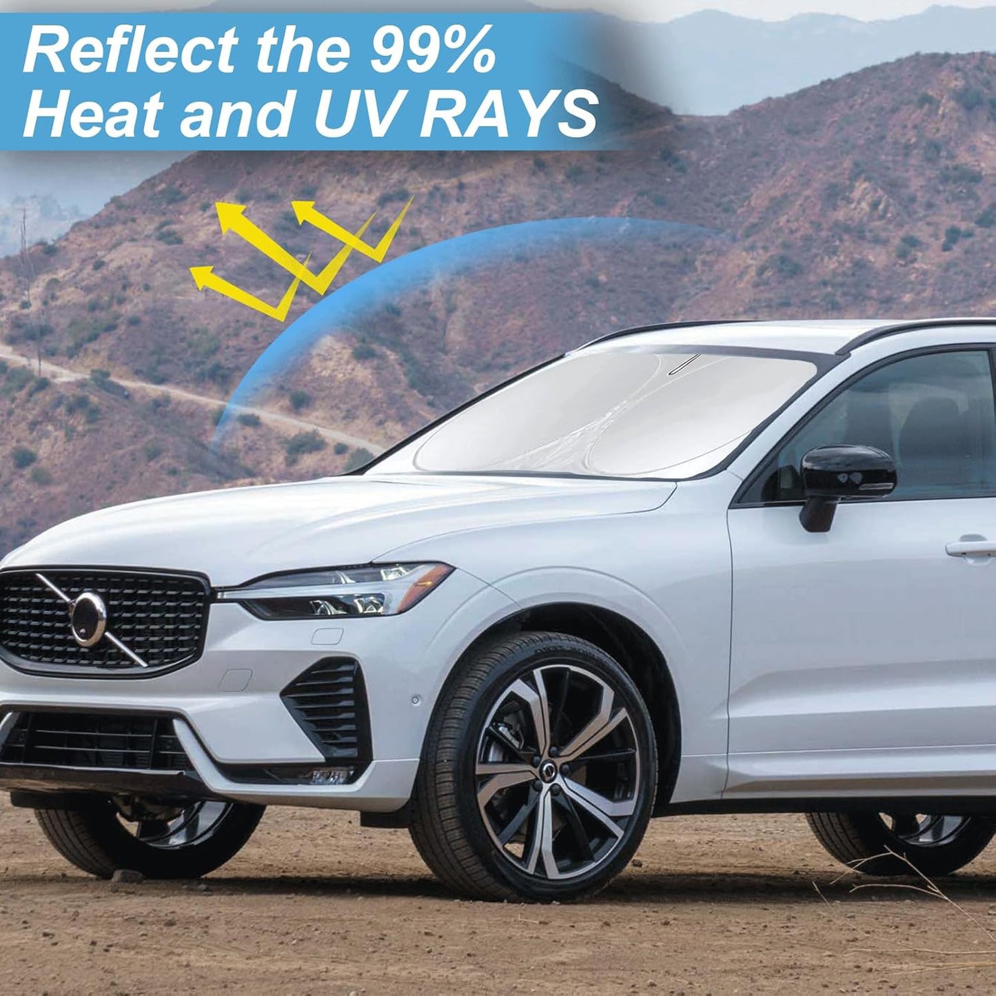 Custom Fit XC60 Windshield Sunshade for 2018 2019-2024 2025 2026 Volvo XC60 SUV Accessories Front Window Shield 210T Silver Coating Cover for Windshield Sun Visor Protector Blocks UV Keep Car Cool