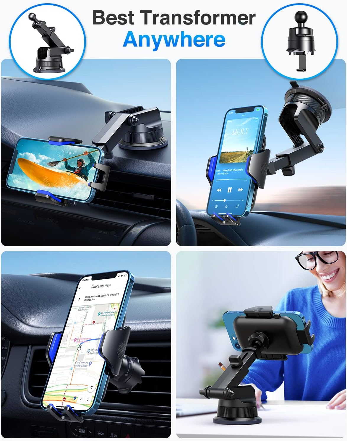 VANMASS Ace Car Phone Holder Mount New Upgraded [Military Steel Hook & Super Suction Cup] Handsfree Cell Phone Holder Car Dash Windshield Air Vent Stand for iPhone 14 13 12 Pro Max Samsung Truck,Blue
