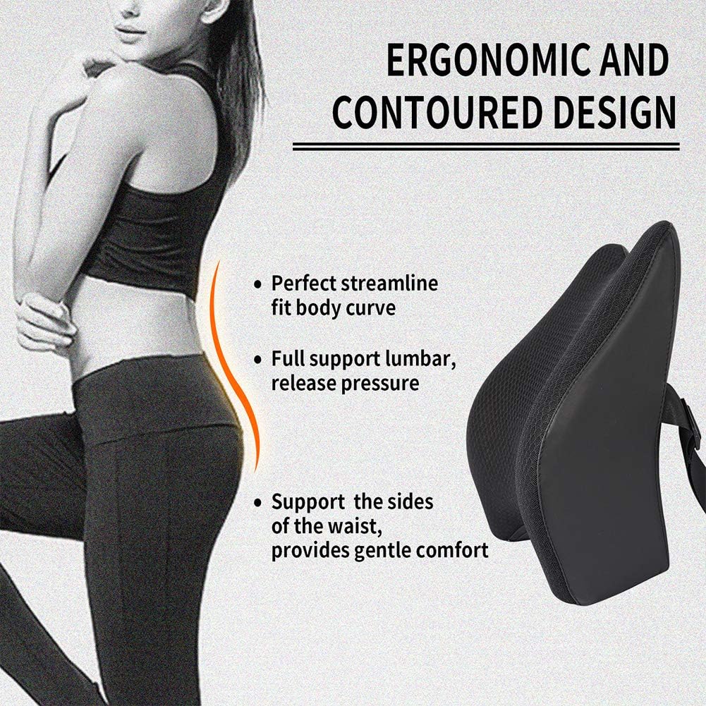 Memory Foam Lumbar Support Pillow for Car - Back Support for Car Seat (Black)