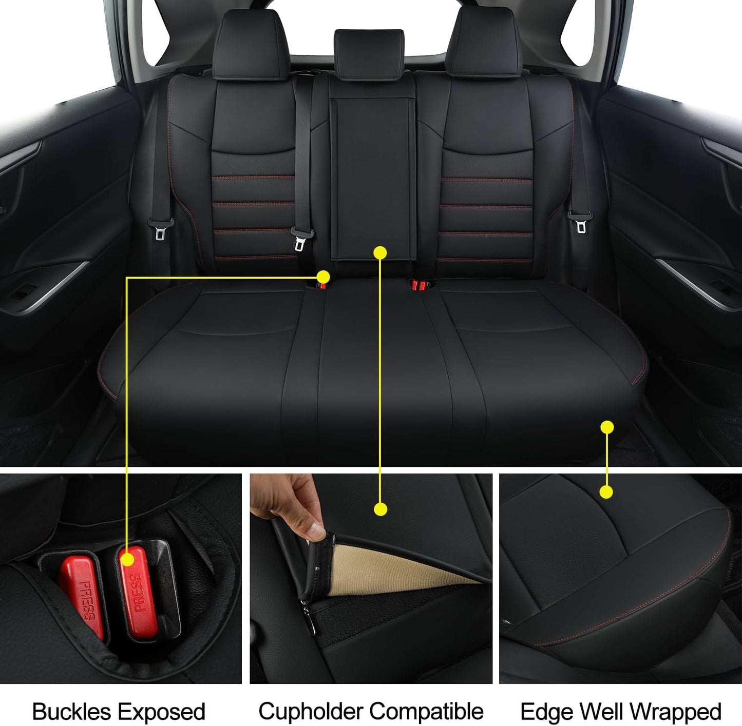 RISINGSTAR Rav4 Hybrid Seat Covers, fit 2019-2025 Toyota Rav4 Hybrid LE,XLE,Woodland Edition,XLE Premium,Limited, Not for XSE/SE/Plug-in(Black&Red)